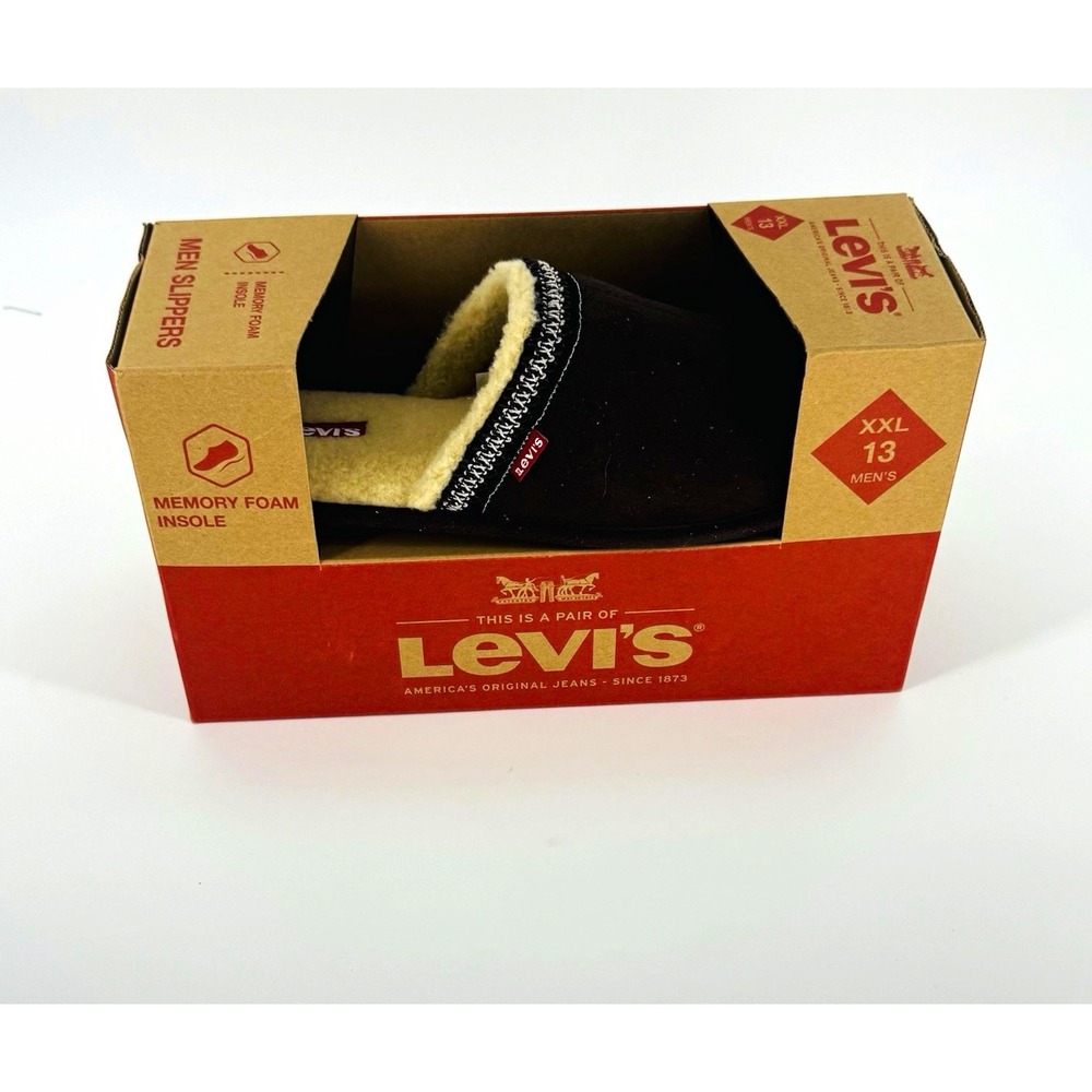 Levi's Men's Slip-On Slippers Black/Beige US 13 Memory Foam Odor Control